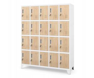 Jan Nowak Domator Casier Vestiaire 5B4A Armoire Metallique avec 20 Compartiments Revêtement en Poudre 172 cm x 136 cm x 45 cm (Blanc-Bois)