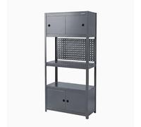 Jan Nowak étagère métallique Garage avec Armoire et Panneau perforé Rangement Outils 3 Niveaux 80 kg par Niveau Meuble Atelier Acier système Complet modulable Professionnel