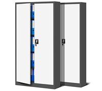 Set de 2 Armoire de Bureau métallique 4 étagères tôle d'acier revêtement en Poudre 185 cm x 90 cm x 40 cm (Anthracite/Blanc)