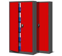 Jan Nowak Set de 2 Armoire de Bureau métallique 4 étagères tôle d'acier revêtement en Poudre 185 cm x 90 cm x 40 cm (Anthracite/Rouge)