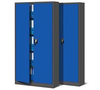Set de 2 Armoire de Bureau métallique 4 étagères tôle d'acier revêtement en Poudre 185 cm x 90 cm x 40 cm (Anthracite/Bleu)