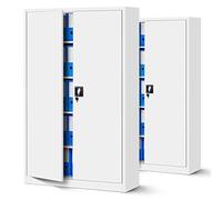 Set de 2 Armoire de Bureau Métallique C001II 4 Etagères Tôle d'acier Portes Battantes 185 x 115 x 40 cm (Blanc)