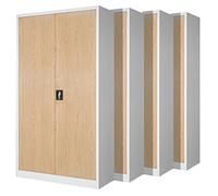 Set de 4 Armoire de Bureau métallique 4 étagères tôle d'acier revêtement en Poudre 195 cm x 90 cm x 40 cm (Blanc/Imitation Bois)