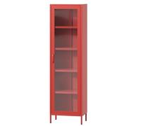 Jan Nowak Luigi Armoire vitrine à 1 Porte - 50 x 180 x 35 cm - 4 étagères réglables - Verre trempé - Montage Mural - Vitrine en Verre Debout - Armoire de Salon Scintillante - Rouge