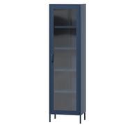 Jan Nowak Luigi Armoire vitrine à 1 Porte - 50 x 180 x 35 cm - 4 étagères réglables - Verre trempé - Montage Mural - Vitrine en Verre Debout - Armoire de Salon Scintillante - Bleu foncé