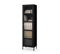 Jan Nowak Luigi Armoire vitrine à 1 Porte - 50 x 180 x 35 cm - 4 étagères réglables - Verre trempé - Montage Mural - Vitrine en Verre Debout - Armoire de Salon Scintillante - Noir