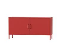 Jan Nowak Meuble TV Industriel Métal - Rosa | Table Television Salon 2 Portes, Fermeture magnétique silencieuse | Meuble de Rangement Salon, Banc TV | 115 x 59,5 x 40 cm | Rouge