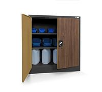 Jan Nowak Petit Armoire de Bureau Metallique revêtement en Poudre Portes battantes verrouillable 92,5 cm x 90 cm x 40 cm (Anthracite/Imitation Bois)
