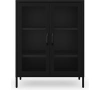 Jan Nowak petite armoire vitrine commode avec 2 portes vitrées Gina 2 étagères réglables armoire au sol en métal, 80 x 101,5 x 40 cm, noir