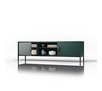 Jan Nowak Rosaria Meuble TV Table en métal Moderne avec 2 Compartiments latéraux et Compartiment AV Ouvert Construction en Acier Robuste 40 kg capacité de Charge Modèle 90 x 45 x 45 cm Vert Bouteille