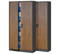 Jan Nowak Set de 2 Armoire de Bureau métallique 4 étagères tôle d'acier revêtement en Poudre 185 cm x 90 cm x 40 cm (Anthracite/Imitation Bois)