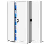 Jan Nowak Set de 2 Armoire de Bureau métallique 4 étagères tôle d'acier revêtement en Poudre 185 cm x 90 cm x 40 cm (Blanc)