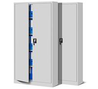 Jan Nowak Set de 2 Armoire de Bureau métallique 4 étagères tôle d'acier revêtement en Poudre 185 cm x 90 cm x 40 cm (Gris)