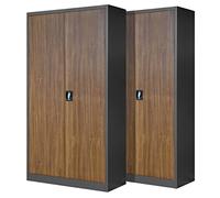 Jan Nowak Set de 2 Armoire de Bureau métallique 4 étagères tôle d'acier revêtement en Poudre 195 cm x 90 cm x 40 cm (Anthracite/Imitation Bois)