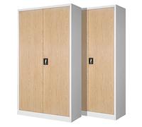 Jan Nowak Set de 2 Armoire de Bureau métallique 4 étagères tôle d'acier revêtement en Poudre 195 cm x 90 cm x 40 cm (Blanc/Imitation Bois)