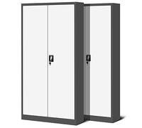 Jan Nowak Set de 2 Armoire de Bureau métallique 4 étagères tôle d'acier revêtement en Poudre 195 cm x 90 cm x 40 cm (Anthracite/Blanc)