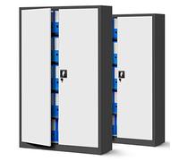 Jan Nowak Set de 2 Armoire de Bureau Métallique C001II 4 Etagères Tôle d'acier Portes Battantes Verrouillable 185 cm x 115 cm x 40 cm (Anthracite/Blanc)