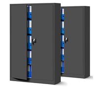 Jan Nowak Set de 2 Armoire de Bureau Métallique C001II 4 Etagères Tôle d'acier Portes Battantes Verrouillable 185 cm x 115 cm x 40 cm (Anthracite)