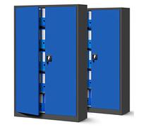 Jan Nowak Set de 2 Armoire de Bureau Métallique C001II 4 Etagères Tôle d'acier Portes Battantes Verrouillable 185 cm x 115 cm x 40 cm (Anthracite/Bleu)