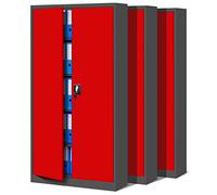 Jan Nowak Set de 3 Armoire de Bureau métallique 4 étagères tôle d'acier revêtement en Poudre 185 cm x 90 cm x 40 cm (Anthracite-Rouge)