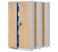 Jan Nowak Set de 3 Armoire de Bureau métallique 4 étagères tôle d'acier revêtement en Poudre 185 cm x 90 cm x 40 cm (Blanc-Imitation Bois)