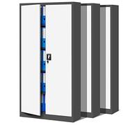 Jan Nowak Set de 3 Armoire de Bureau métallique 4 étagères tôle d'acier revêtement en Poudre 185 cm x 90 cm x 40 cm (Anthracite-Blanc)