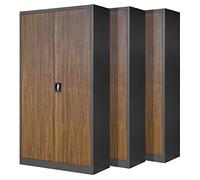 Jan Nowak Set de 3 Armoire de Bureau métallique 4 étagères tôle d'acier revêtement en Poudre 195 cm x 90 cm x 40 cm (Anthracite-Imitation Bois)