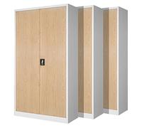 Jan Nowak Set de 3 Armoire de Bureau métallique 4 étagères tôle d'acier revêtement en Poudre 195 cm x 90 cm x 40 cm (Blanc-Imitation Bois)
