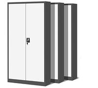 Jan Nowak Set de 3 Armoire de Bureau métallique 4 étagères tôle d'acier revêtement en Poudre 195 cm x 90 cm x 40 cm (Anthracite-Blanc)