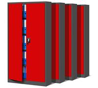 Jan Nowak Set de 4 Armoire de Bureau métallique 4 étagères tôle d'acier revêtement en Poudre 185 cm x 90 cm x 40 cm (Anthracite/Rouge)