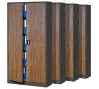 Jan Nowak Set de 4 Armoire de Bureau métallique 4 étagères tôle d'acier revêtement en Poudre 185 cm x 90 cm x 40 cm (Anthracite/Imitation Bois)