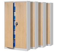 Jan Nowak Set de 4 Armoire de Bureau métallique 4 étagères tôle d'acier revêtement en Poudre 185 cm x 90 cm x 40 cm (Blanc/Imitation Bois)