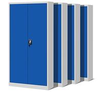 Jan Nowak Set de 4 Armoire de Bureau métallique 4 étagères tôle d'acier revêtement en Poudre 195 cm x 90 cm x 40 cm (Gris/Bleu)
