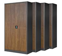 Jan Nowak Set de 4 Armoire de Bureau métallique 4 étagères tôle d'acier revêtement en Poudre 195 cm x 90 cm x 40 cm (Anthracite/Imitation Bois)
