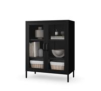 Jan Nowak Vitrine d'Exposition en Métal - GINA | Étagères Réglables, Fixation Murale, Verre Trempé | Meuble de Rangement pour Salle de Séjour, Maison, Intérieur | 80 x 101,5 x 40 cm | Noir