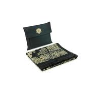 Janamaz tapis de prière musulman et perles, sac élégant en tissu slub | Sajadah | Prise en main facile | Cadeaux islamiques | Tissu en taffeta, noir