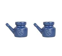 Janasiba 2X 350Ml Céramique Neti Pot Pot de Nettoyage de Nez Pot de Bec Anti-Fuite pour Rinçage Nasal Nez Lavage Femmes,Bleu