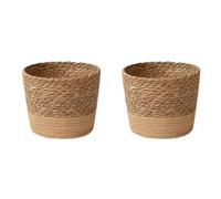 Janasiba 2X Pot de Fleurs Tissé en Paille, Panier en Osier, Panier de Rangement en Rotin, Panier de Jardinière Tissé à la Main L