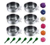 Janasiba 6 Pièces Mangeoire pour Perroquets d'eau pour Nourriture et Perruches avec Support à Pince et Cuillère à Oiseaux