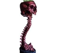 Janasiba Ensemble de pots de fleurs tête de mort en résine et support de colonne vertébrale en polyrésine Pot de tête de mort Décoration d'Halloween Tête de crâne Rétro Homme Facile à Utiliser, Rouge