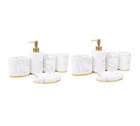Janasiba Ensemble de salle de bain 10 pièces - Collection de salle de bain - Pompe à savon avec motif marbré - Porte-brosse à dents - Bol à savon