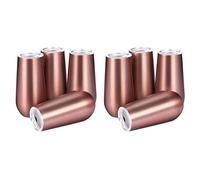 Janasiba Gobelet à vin isolé en acier inoxydable avec couvercle - Portable en forme d'œuf - Cadeau tendance - 6 onces, or rose (Lot de 8)