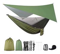 Janasiba Hamac de Camping avec Bâche Anti-Pluie et Moustiquaire, Hamac de Parachute Portable pour la RandonnéE en Plein Air