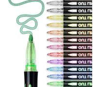 Janasiba Lot de 12 marqueurs métalliques pour contour de peinture acrylique, crayon de couleur, stylo à paillettes pour peinture sur roche