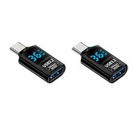 Janasiba Lot de 2 adaptateurs numériques LED USB 3.2 10 Gbit/s 36-60 W Testeur de puissance Smart Chip Transfert de données USB C Extension A