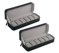 Janasiba Lot de 2 boîtes de rangement à 6 emplacements pour montres - Avec fermeture éclair - Noir