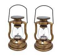 Janasiba Lot de 2 bougies solaires rétro à suspendre - Lampes à huile - Lampe à huile sans flamme - Pour l'extérieur - Éclairage de jardin - Doré