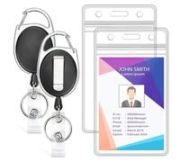 Janasiba Lot de 2 porte-cartes d'identité avec clip rétractable pour carte d'identité, transparent, vertical, comme sur la photo, avec mousqueton robuste.