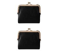 Janasiba Lot de 2 porte-monnaie courts pour femme - Style rétro - Multifonction - Avec fermeture éclair et Kiss Lock - Noir