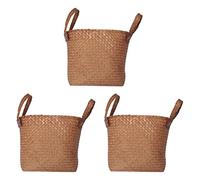 Janasiba Lot de 3 paniers ronds en paille faits à la main avec poignée Orange 33 x 21 x 26 cm